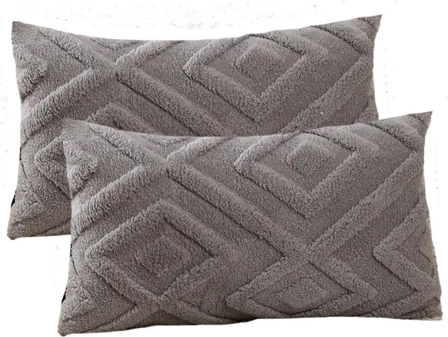 Sierkussen set van 2 30x50 cm Grijs Inclusief binnenkussens Fluffy Zacht Pluche Teddy Sier Kussen Langwerpig Sierkussens set Lichtgrijs Donkergrijs Kussenset Bank binnen Woonkamer Boho Bohemian Decoratie kussens