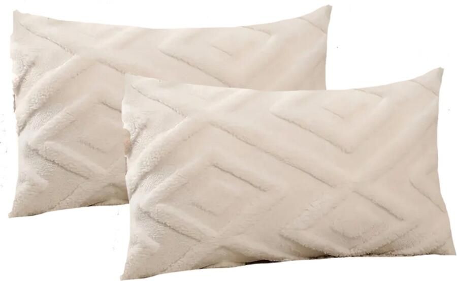 Sierkussen set van 2 30x50 cm Wit Inclusief binnenkussens Fluffy Zacht Pluche Teddy Sier Kussen Langwerpig Sierkussens set Creme Ivoor Zand Kussenset Bank binnen Woonkamer Boho Bohemian Decoratie kussens - Foto 2