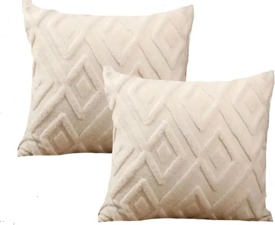 Sierkussen set van 2 60x60 cm Wit Inclusief binnenkussens Fluffy Zacht Pluche Teddy Sier Kussen Vierkant Sierkussens set Creme Ivoor Zand Kussenset Bank binnen Woonkamer Boho Bohemian Decoratie kussens