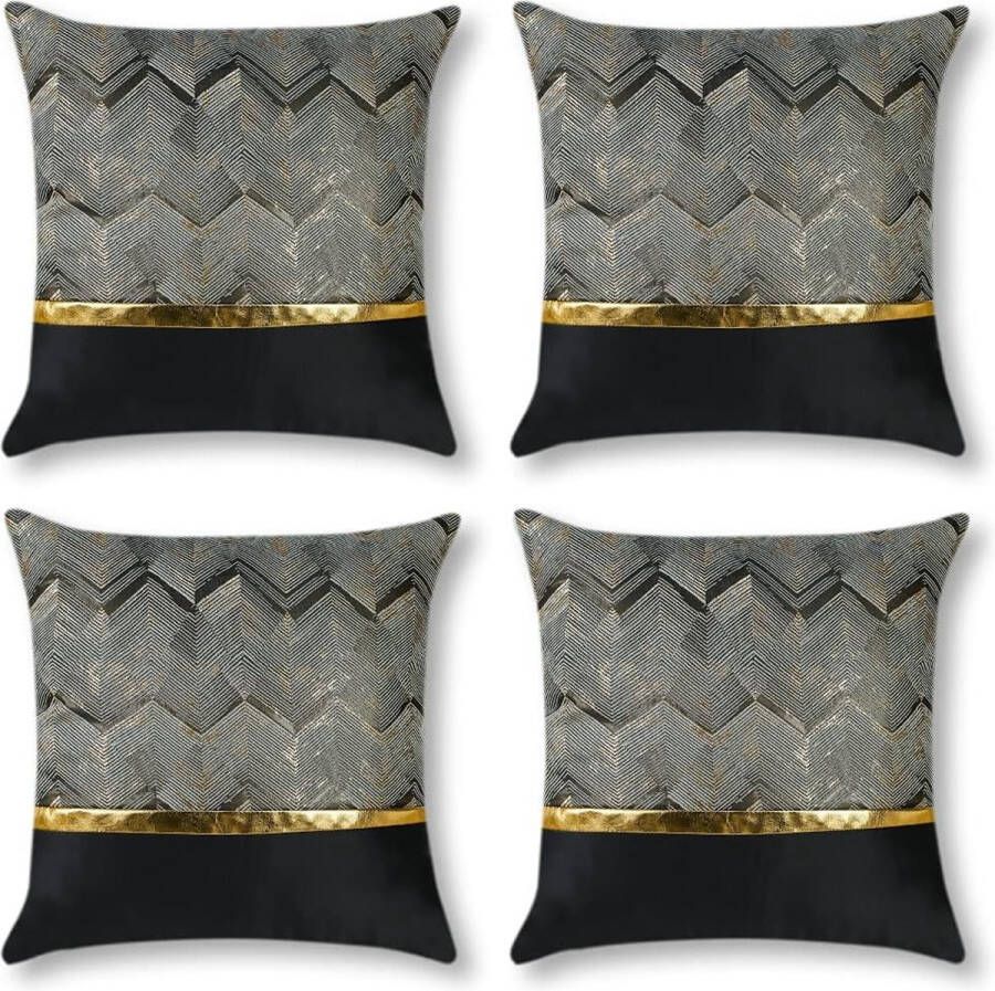 Sierkussenhoes goud hot embossing decoratief kussen moderne decoratieve kussenhoes zachte elegante bankkussenhoes 45 x 45 cm set van 4 voor slaapbank fauteuil buitenhuisdecoratie (zwart)