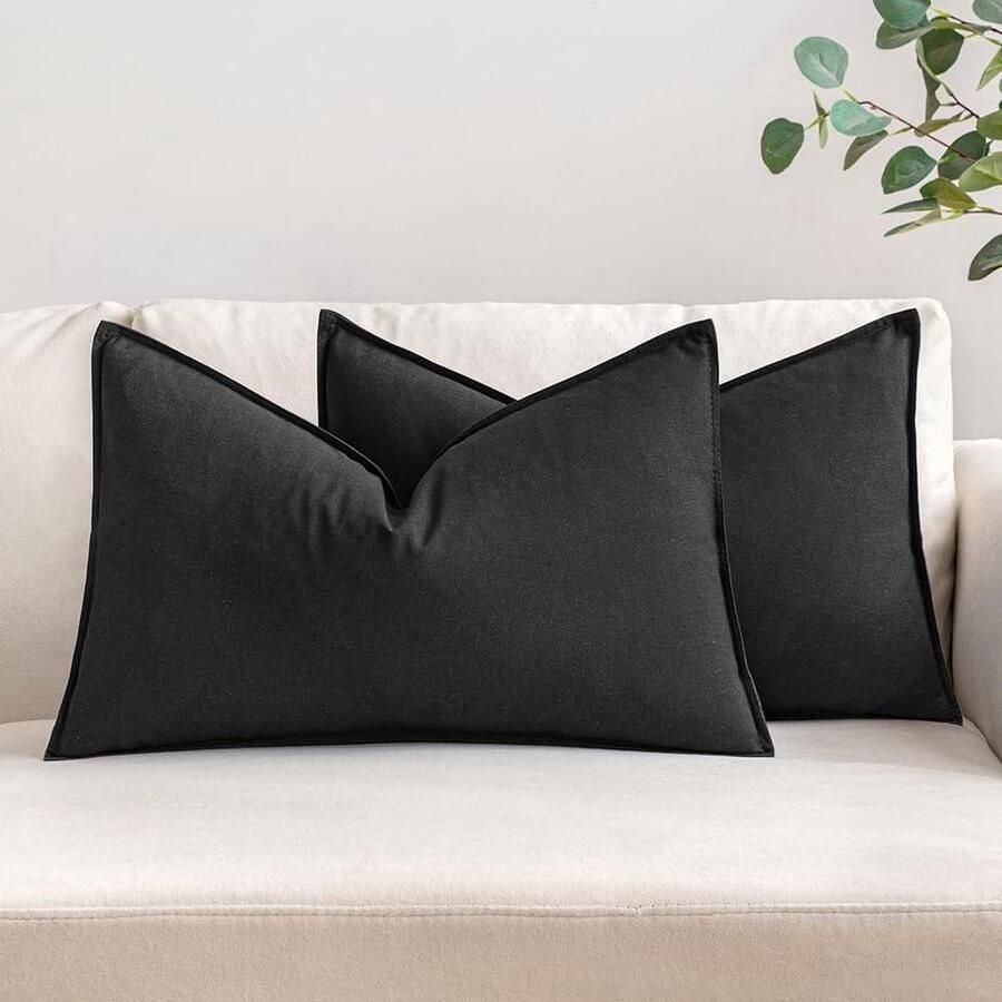 Sierkussenhoes linnen katoen decoratieve kussenslopen wasbaar sofakussen met ritssluiting woonkamer slaapkamer bank set van 2 30 x 50 cm zwart