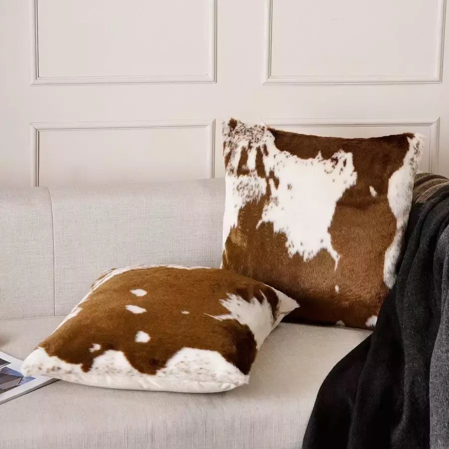 Sierkussenhoes van imitatiebont koe print 45 x 45 cm voor bank thuis decoratie 2 stuks