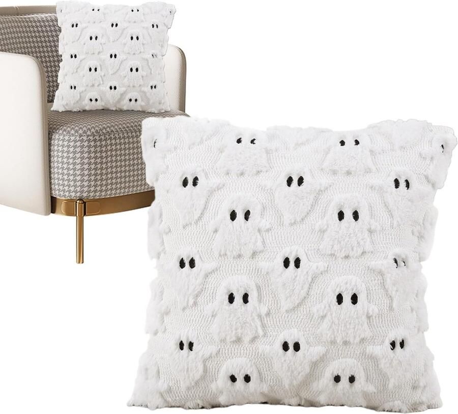 Sierkussenhoezen Kussenslopen Halloween kussenslopen Decoratieve herfstkussenslopen feestdecoratie voor bank bed sofa stoel herfstdecoratie Thanksgiving en Halloween 45*45 cm wit (Geen kussenkern)