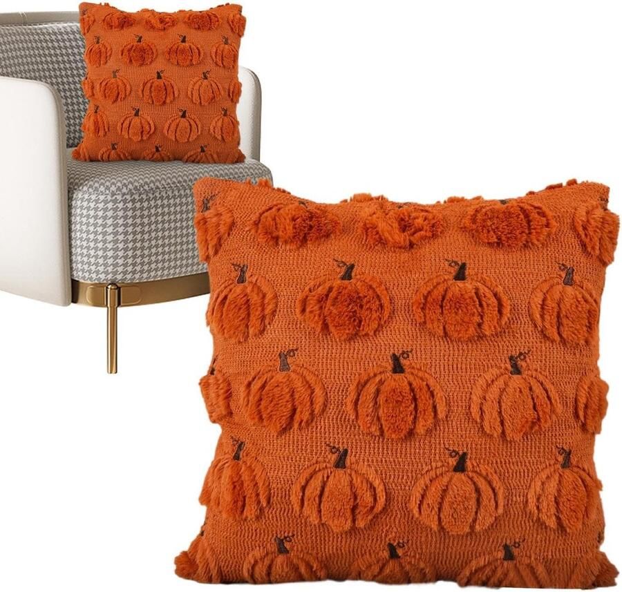 Sierkussenhoezen Kussenslopen Pompoen kussensloop Halloween kussenslopen Decoratieve herfstkussenslopen feestdecoratie voor bank bed sofa stoel herfstdecoratie Thanksgiving en Halloween 45*45 cm (Geen kussenkern)