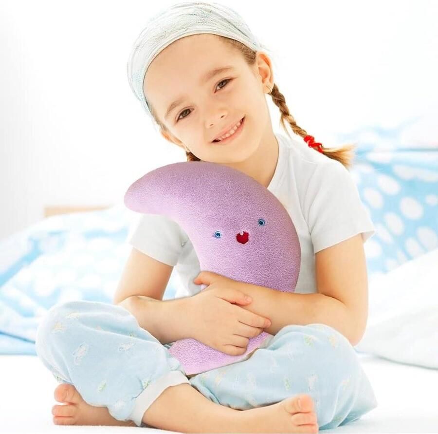 Sierkussens Starry voor meisjes en jongens met pluizige sterren maan en wolken zachte pluche decoratieve kussens voor slaapkamer kamer en bank 45cm knuffelkussen voor kinderen (paars)