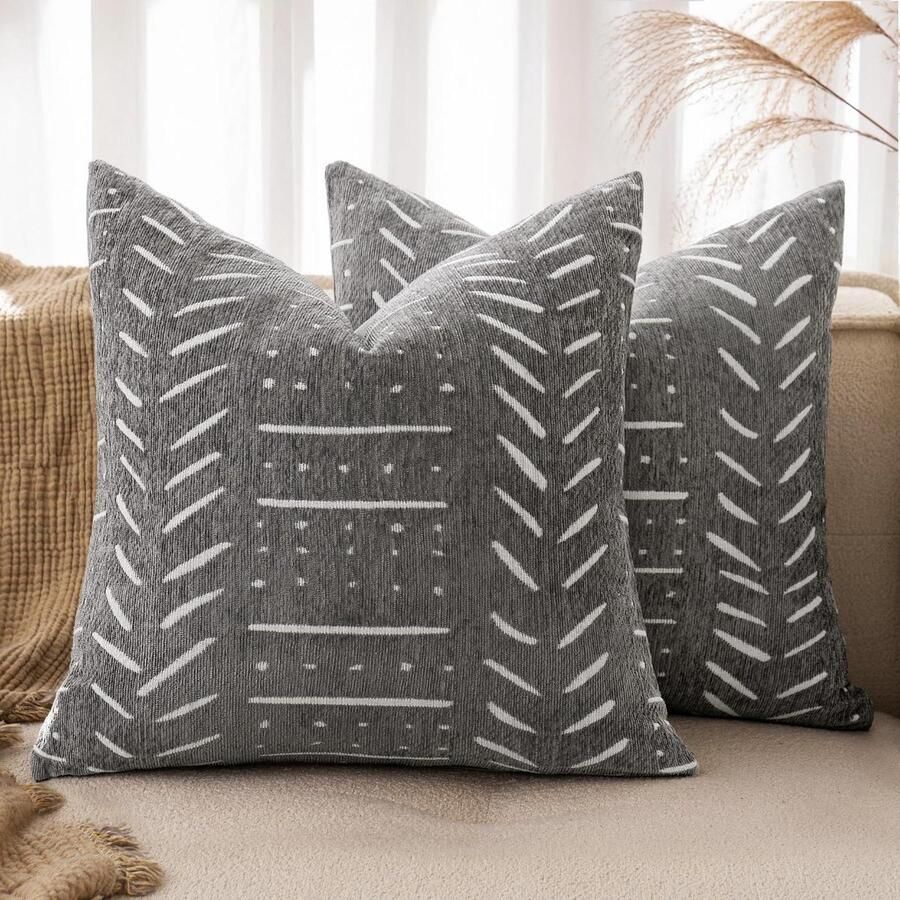 Sierkussensloop Chenille moderne decoratieve kussenhoezen voor bank of woonkamer met onzichtbare rits 45 x 45 cm 2 stuks B-lichtgrijs