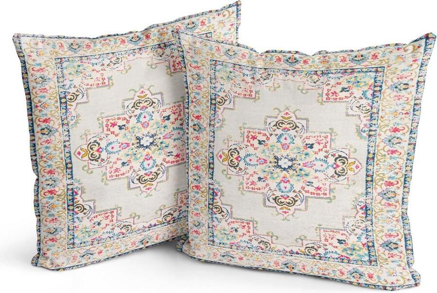 Sierkussenslopen set van 2 lichtroze antiek en vintage design dubbelzijdig patroon 45 x 45 cm zachte kussenslopen voor tuin bank bed decoratieve kussenslopen van 45 x 45 cm