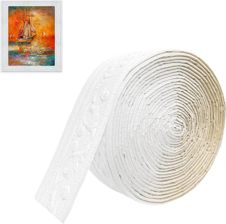 Sierlijsten zelfklevend wit 10 m x 8 cm x 4 mm stuclijsten muur behangrand anti-botsing tegels border waterdicht wandrand voor lijnen plafonds hoeken