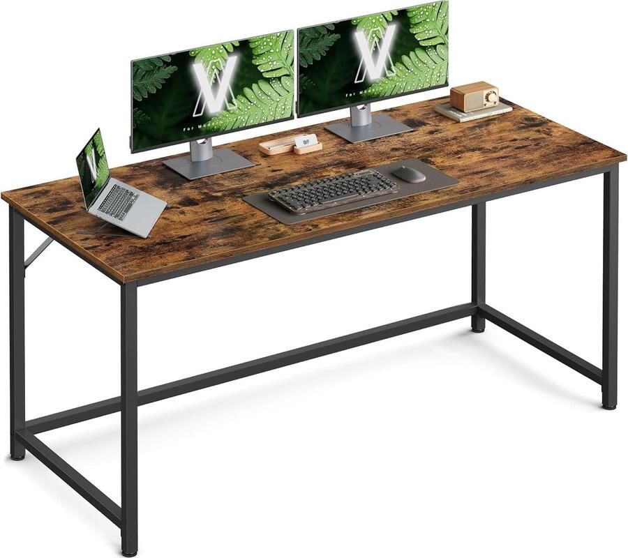 Sierra bureau computerbureau bureau voor studie slaapkamer 60 x 140 x 76 cm industrieel ontwerp metalen frame vintage bruin-zwart