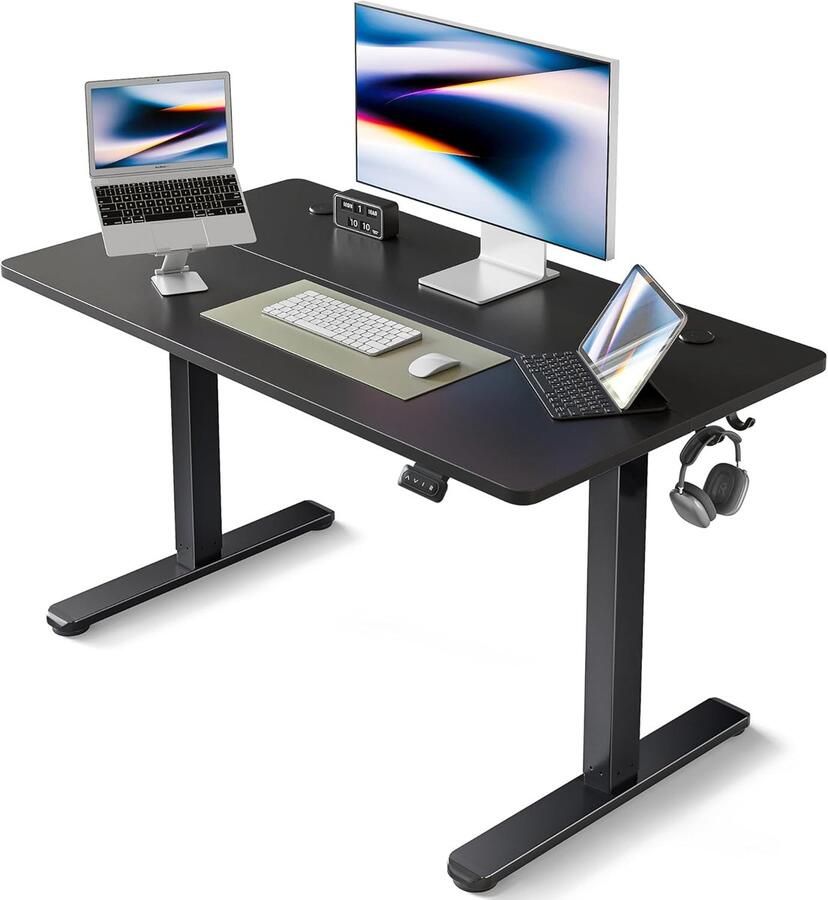 Sierra Bureau in hoogte verstelbaar elektrisch 100 x 60 cm sta bureau met geheugenbesturing en anti-botsingstechnologie zwart frame zwart oppervlak