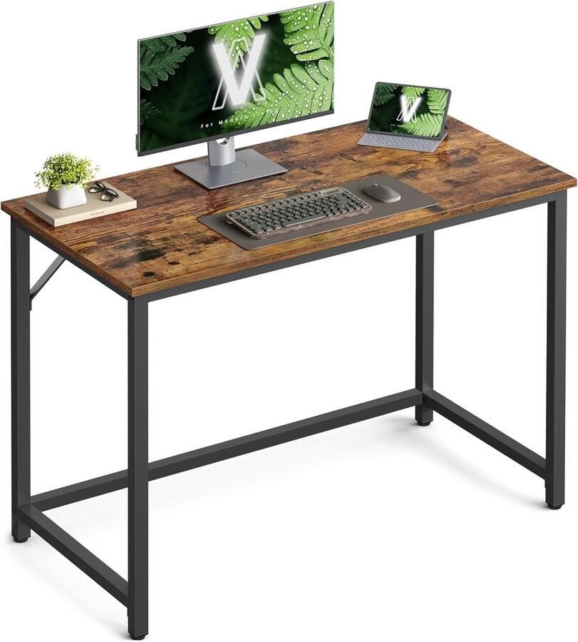 Sierra computerbureau schrijfbureau kleine kantoortafel 50 x 100 x 75 cm studeerkamer thuiskantoor eenvoudige montage staal industrieel ontwerp rustiek bruin en zwart