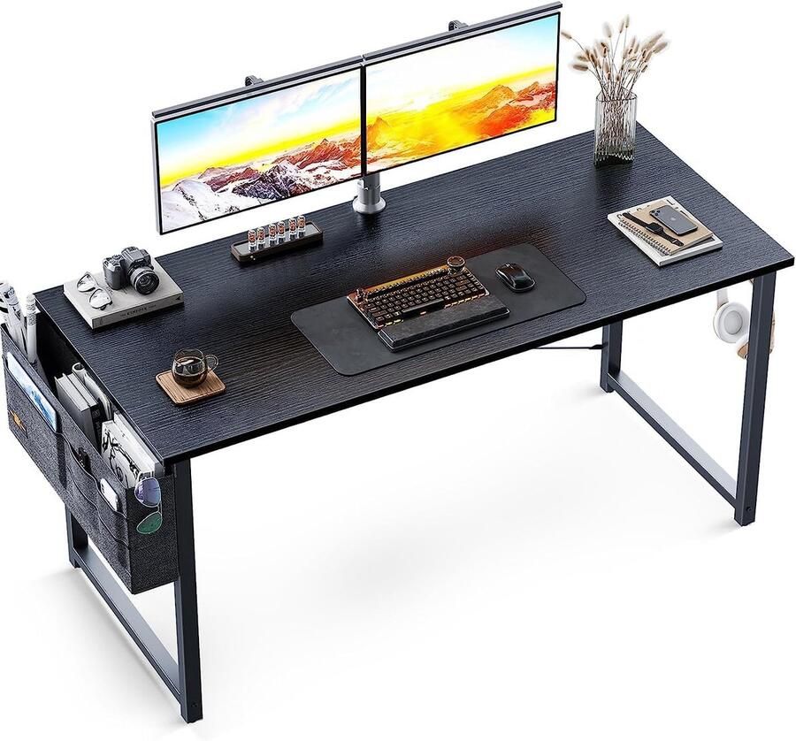 Sierra Computerbureau studeertafel met opbergtas en hoofdtelefoonhaak schrijftafel voor computer kantoor slaapkamer (zwart 120 x 50 x 73 5 cm)