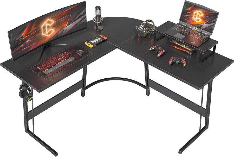 Sierra Gamingtafel 120 x 120 x 75 cm bureau met monitorstandaard hoekbureau L-vorm computertafel zwart