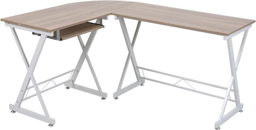 Sierra Hoekbureau gamingtafel 150 x 120 cm witte metalen poten computertafel werktafel pc-tafel bureau ruimtebesparend hoektafel eiken-look