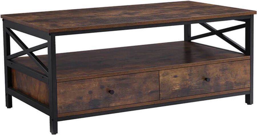 Signature Home Porsh Salontafel industrieel met 2 laden -100cm Bruin Zwart