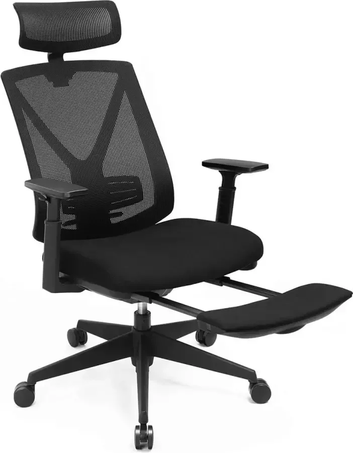 Signature Home Bigb Ergonomische bureaustoel met voetensteun bureaustoel met lendensteun verstelbare hoofdsteun en armleuning hoogteverstelling en wipfunctie draagvermogen tot 150 kg zwart