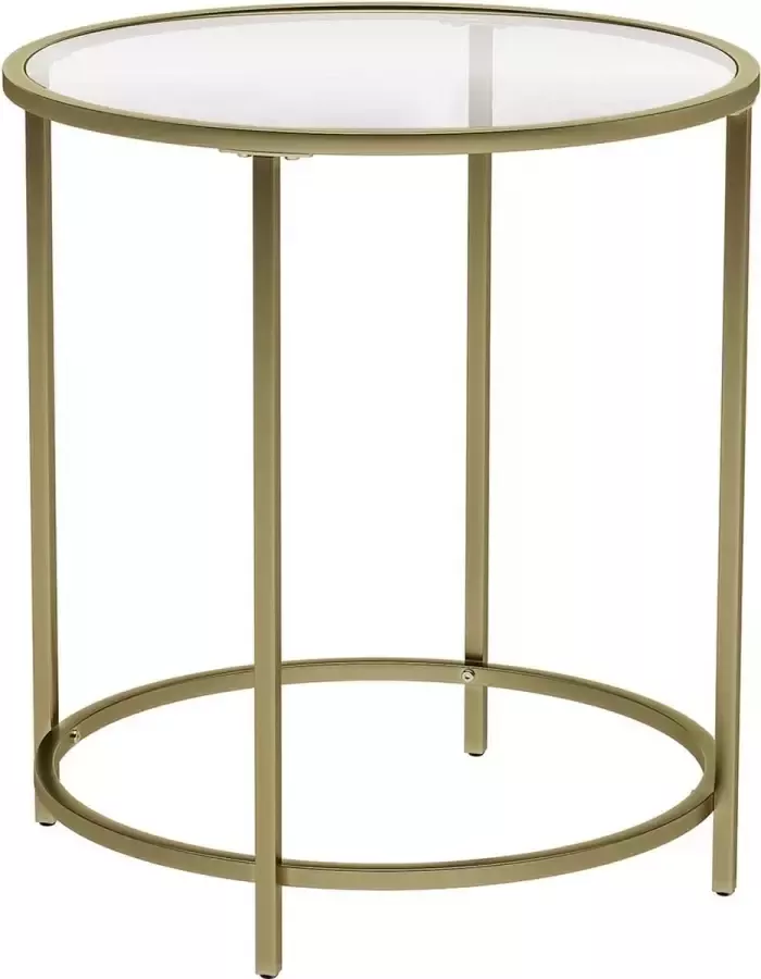 SIGNATURE HOME Bijzettafel Ronde glazen tafel met gouden metalen frame kleine salontafel nachtkastje balkon Stevige tafel van gehard glas decoratieve gouden ronde tafel