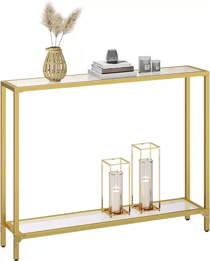 Signature Home Bling Console tafel Dressoir glas Consoletafel bijzettafel HalTafel gehard glas entreetafel moderne banktafel tentoonstellingstafel metalen frame voor woonkamer hal goud 100 x 22 x 80 cm