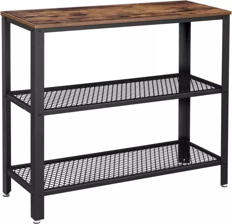 Signature Home console tafel Dressoirtafel schoenenrek hal tafel met 2 mesh planken bijzettafel woonkamer hal -101 5 x 35 x 80 cm industrieel design vintage bruin zwart