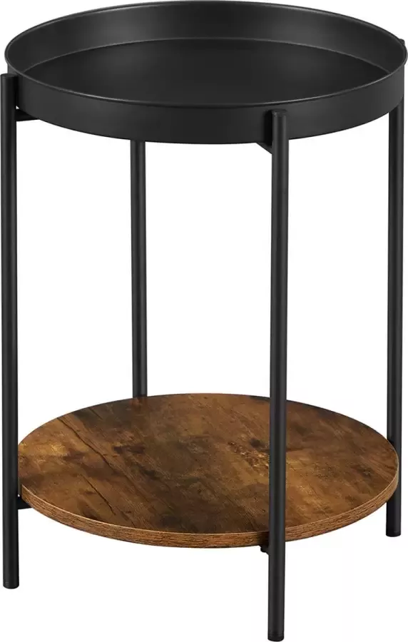 Signature Home Dax Bijzettafel met afneembare schaal 2 niveaus salontafel rond afneembare schaal metalen frame voor woonkamer en slaapkamer vintage bruin zwart