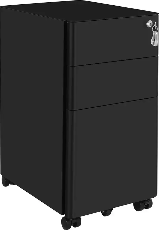 Signature Home Forbes Ladeblok met archiefkast rolcontainer kantoorkast met wielen en slot Ladeblokken 3 Lades en slot 30 x 46 x 59.2 cm Ladeblok zwart