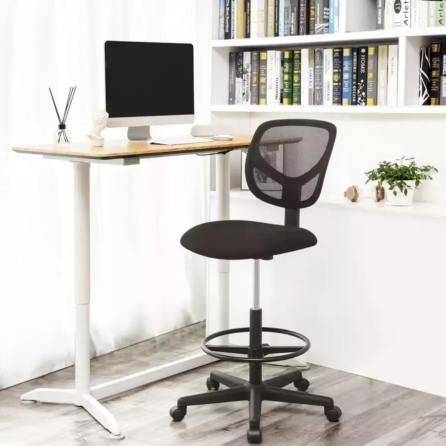 Signature Home Hoog bureaustoel ergonomische werkkruk werkstoel met verstelbare voetring draagvermogen 120 kg zwart zithoogte 51 5-71 5 cm