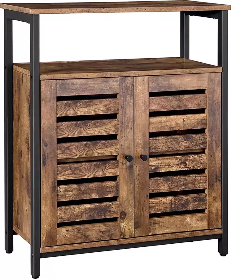 Signature Home Kast Commode Dressoir Keukenkast met Planken en lamellendeuren Multifunctioneel woonkamer Slaapkamer Hal Industrieel Design Vintage Donkerbruin