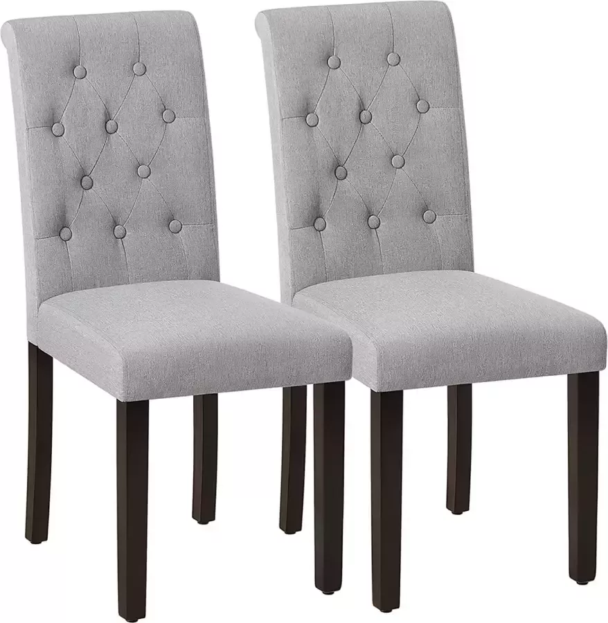 Signature Home King Eetkamerstoelen set van 2 keukenstoelen gestoffeerde stoelen massief houten poten hoge rugleuning hoes van katoen-linnenmix lichtgrijs