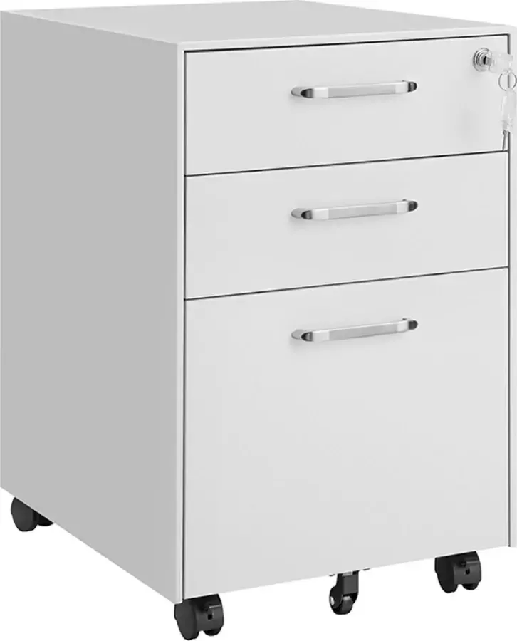 SIGNATURE HOME Ladeblok met afsluitbare en op wieltjes Ladeblok bureau 3 Lades metaal Wit 39 x 48 x 60 cm