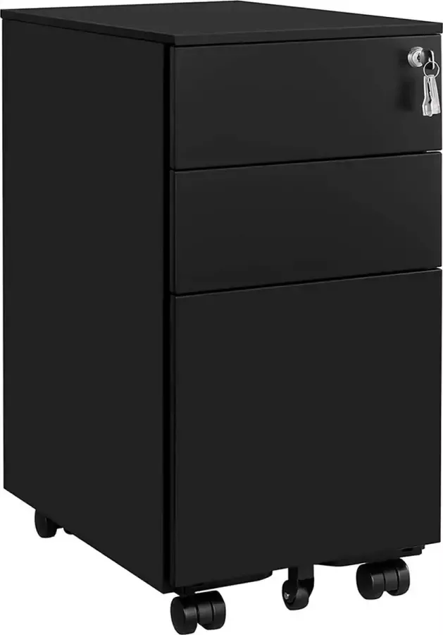 Signature HOME Ladeblok met afsluitbare Ladeblok bureau op wieltjes- 3 Lades metaal 30 x 45 x 60 cm zwart