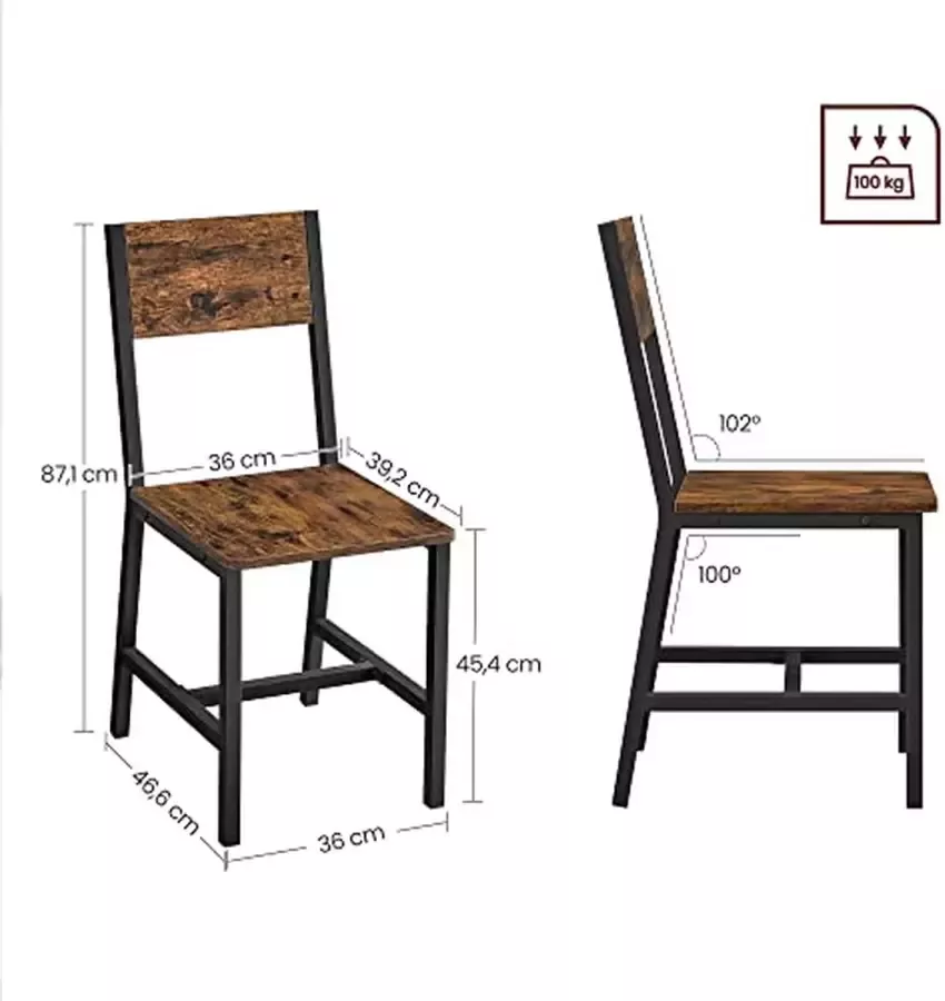 Signature Home Lorient Eetkamerstoelen keukenstoelen set van 2 metalen frame voor eetkamer woonkamer keuken vintage bruin zwart