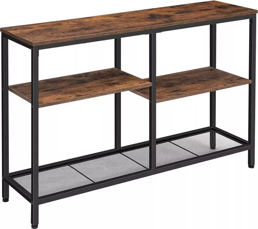 Signature Home NewYork Console Tafel Met 3-laags gangtafel gestapeld ontwerp stevige opbergplank metalen frame banktafel voor hal woonkamer Bruin Zwart 110 x 28 x 76 5 cm