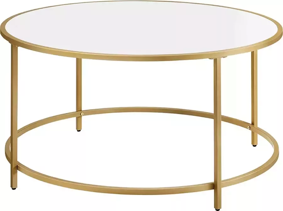 Signature Home Ohio Salontafel Woonkamertafel Ronde banktafel Tafel met spaanplaatoppervlak en goudkleurig stalen frame Modern witgoud