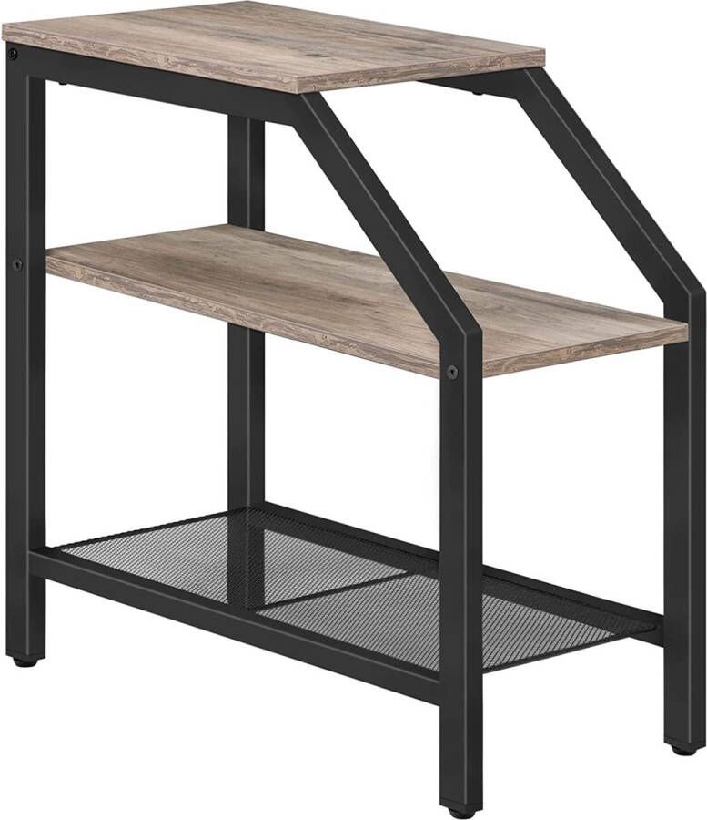 Signature Home Rome Bijzettafel nachtkastje met 3 planken smalle industriële banktafel voor kleine ruimtes metalen frame stevig en eenvoudig te monteren meubels met houteffect grijs