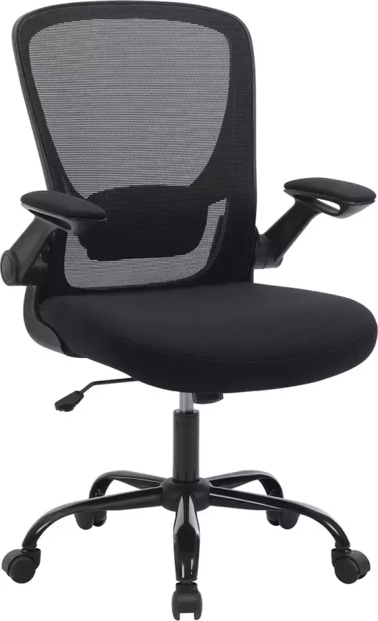 Signature Home Shao Ergonomisch bureaustoel met opklapbare armleuningen met netbekleding ergonomische computerstoel 360° draaistoel verstelbare lendensteun ruimtebesparend zwart