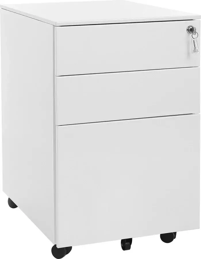 Signature Home Thar Ladeblok afsluitbare ladeblok met wieltjes en 3 laden en hangmappen Ladeblok bureau kantoorkast Wit 39 x 60 x 52 cm wit