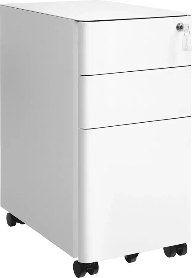 Signature Home VIbe Ladeblok met archiefbare Ladeblok met wielen en slot kantoorkast 3 Lades Ladeblokken Wit 30 x 46 x 59.2 cm