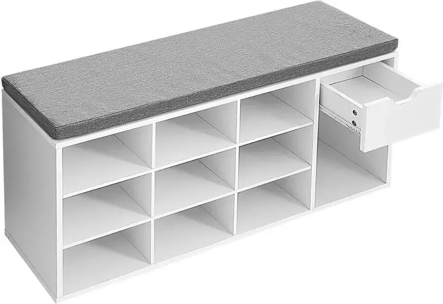 Signature Home Whitehouse Schoenenbank Met open compartimenten schoenenrek met lade en bank gewatteerde zitting voor gang slaapkamer en hal Wit 104 x 30 x 48 cm wit
