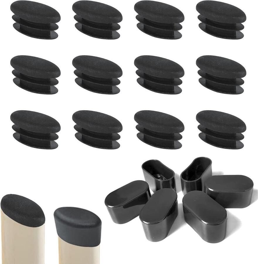 Silicone Stoelpoot Doppen Ovaal Zwart 15mm x 30mm Set van 50 stuks Stoelbeschermers voor Stoel Bureau Buis
