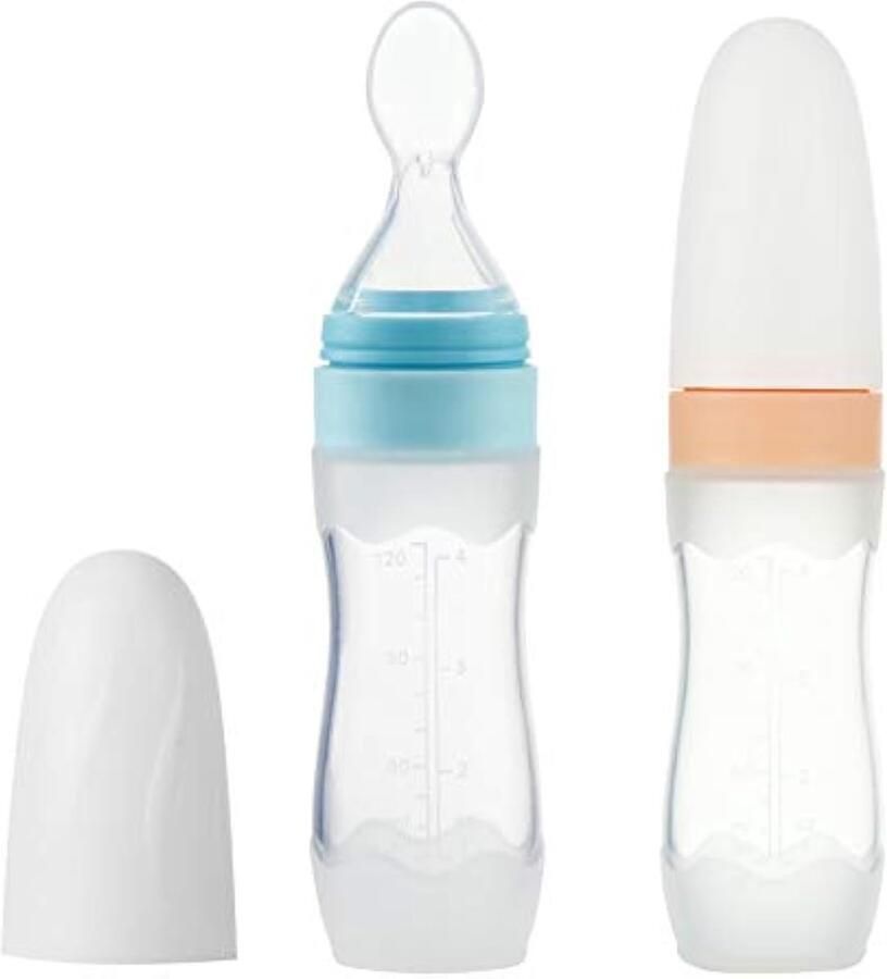 Siliconen babyvoedingsdispenserlepel 100 ml voor babyvoeding squeeze-feeder reisvriendelijk voor kinderen peuters jongens en meisjes 2 stuks blauw