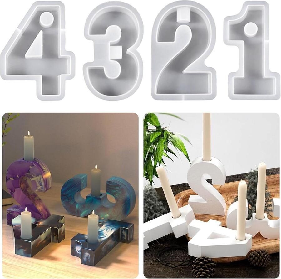 Siliconen kandelaar vorm voor cijfers Pasen en advent 1-4 cijfers kaarsvormen voor decoratie in huis eettafel woonkamer slaapkamer Gietmallen