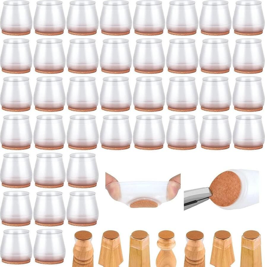 Siliconen Stoelpootbeschermers met Viltpads Transparant 40 Stuks Fit 15-24 mm Voor Harde Vloeren stoelpootbeschermers