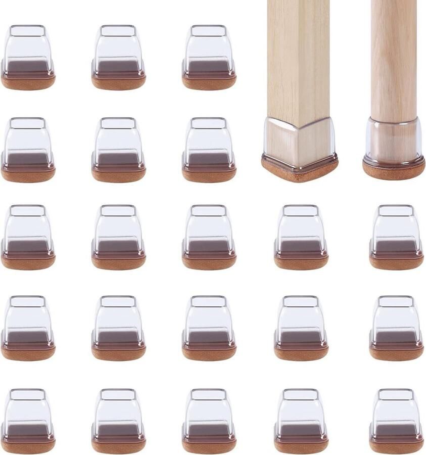 Siliconen stoelpootbeschermers transparant 24 stuks meubelpootdoppen met vilten pads bescherming hardhouten vloeren krassen meubelschuifregelaars