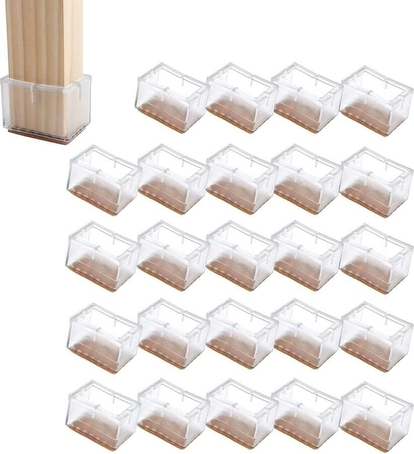 Siliconen Stoelpootbeschermers Transparant 24 stuks Stoeldoppen Rechthoekig Stoelkussen Hardhouten Vloeren 21x42mm stoelpootbeschermers