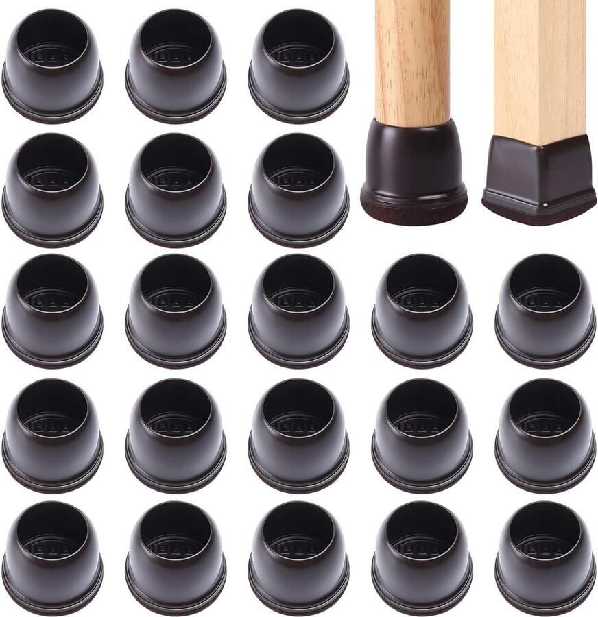 Siliconen stoelpootdoppen 25-30 mm Set van 24 stuks Elastische stoelpootbeschermers met vilt Krasbestendig viltdoppen Stoelpoten dempen