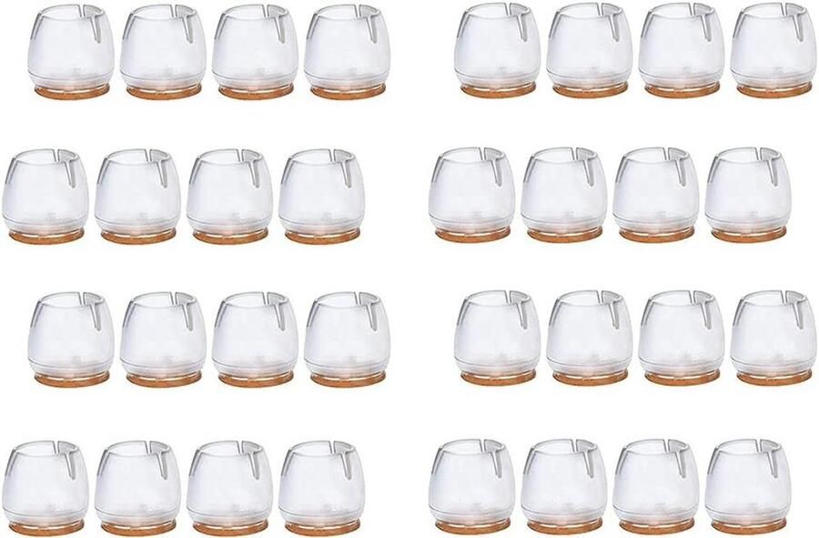 Siliconen stoelpootdoppen 32 stuks meubelbeschermers voor ronde poten 17-21 mm transparant set van stoelpoten sokken tafels en stoelen voetbeschermkappen