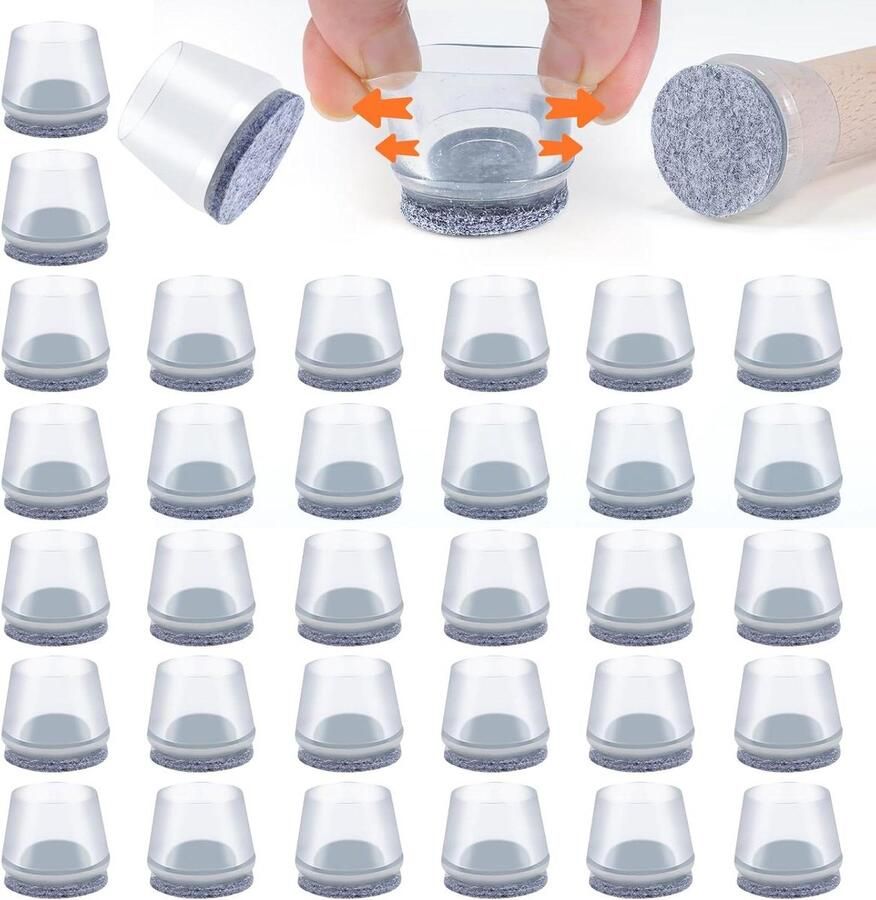 Siliconen stoelpootdoppen met vilten pads 18-20 mm Set van 16 Stoelpootbeschermers voor hardhouten vloeren stoelpootbeschermers