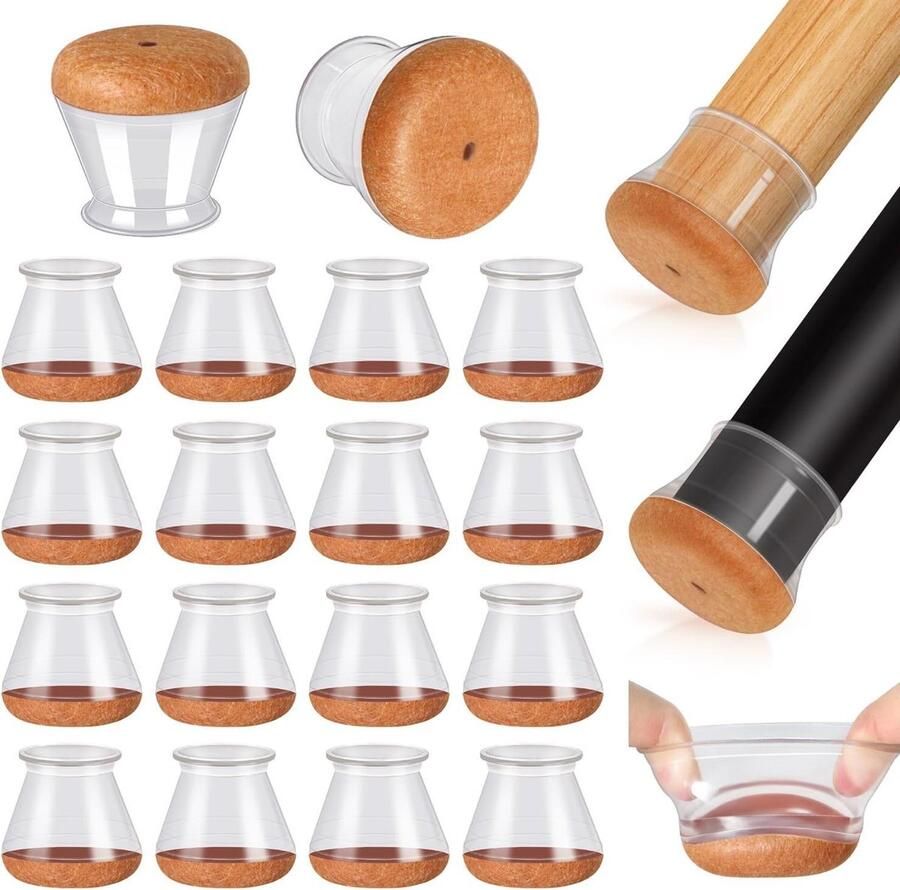 Siliconen Stoelpootdoppen Rond Beschermkappen Stoelpoten met Vilt Viltdoppen voor Stoelen 16 Stuks (Pasvorm 181-28 mm) stoelpootbeschermers