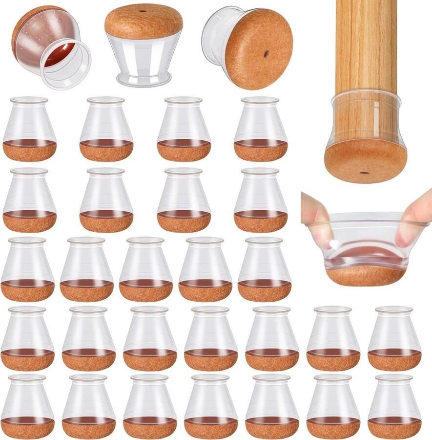 Siliconen stoelpootdoppen set van 32 rond voor stoelpoten 14-18 mm met viltdoppen stoelpootbeschermers