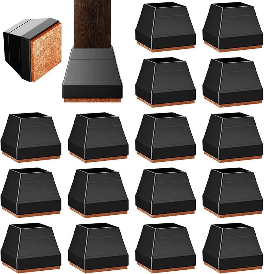 Siliconen stoelpootdoppen vierkant 16 stuks zwart voor stoelpoten met vilten kussens 22-35 mm tafelstoelen pootpads stoelpootbeschermers